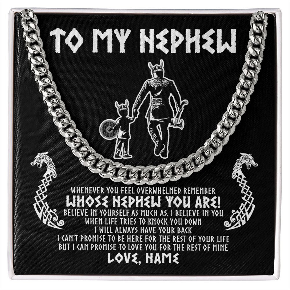 Cuban Link Chain Necklace | Personalized To My Nephew Viking Necklace From Uncle Whenever You Feel Overwhelmed Nephew Birthday Christmas Customized Gift Message Card | siriusteestore