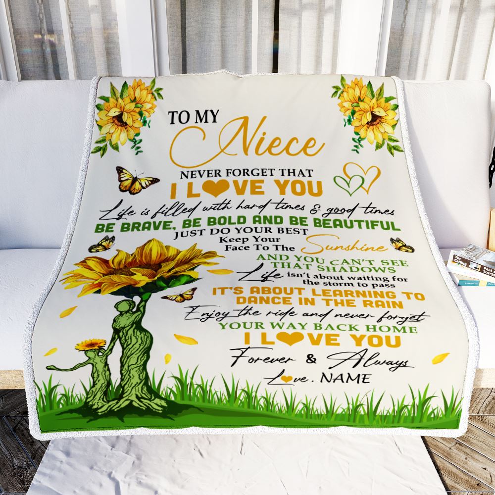 Personalized To My Niece Blanket From Aunt Auntie Never Forget That I Love You Sunflower Niece Birthday Graduation Christmas Customized Fleece Throw Blanket | siriusteestore