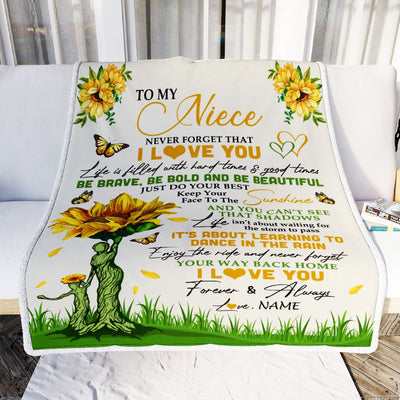 Personalized To My Niece Blanket From Aunt Auntie Never Forget That I Love You Sunflower Niece Birthday Graduation Christmas Customized Fleece Throw Blanket | siriusteestore