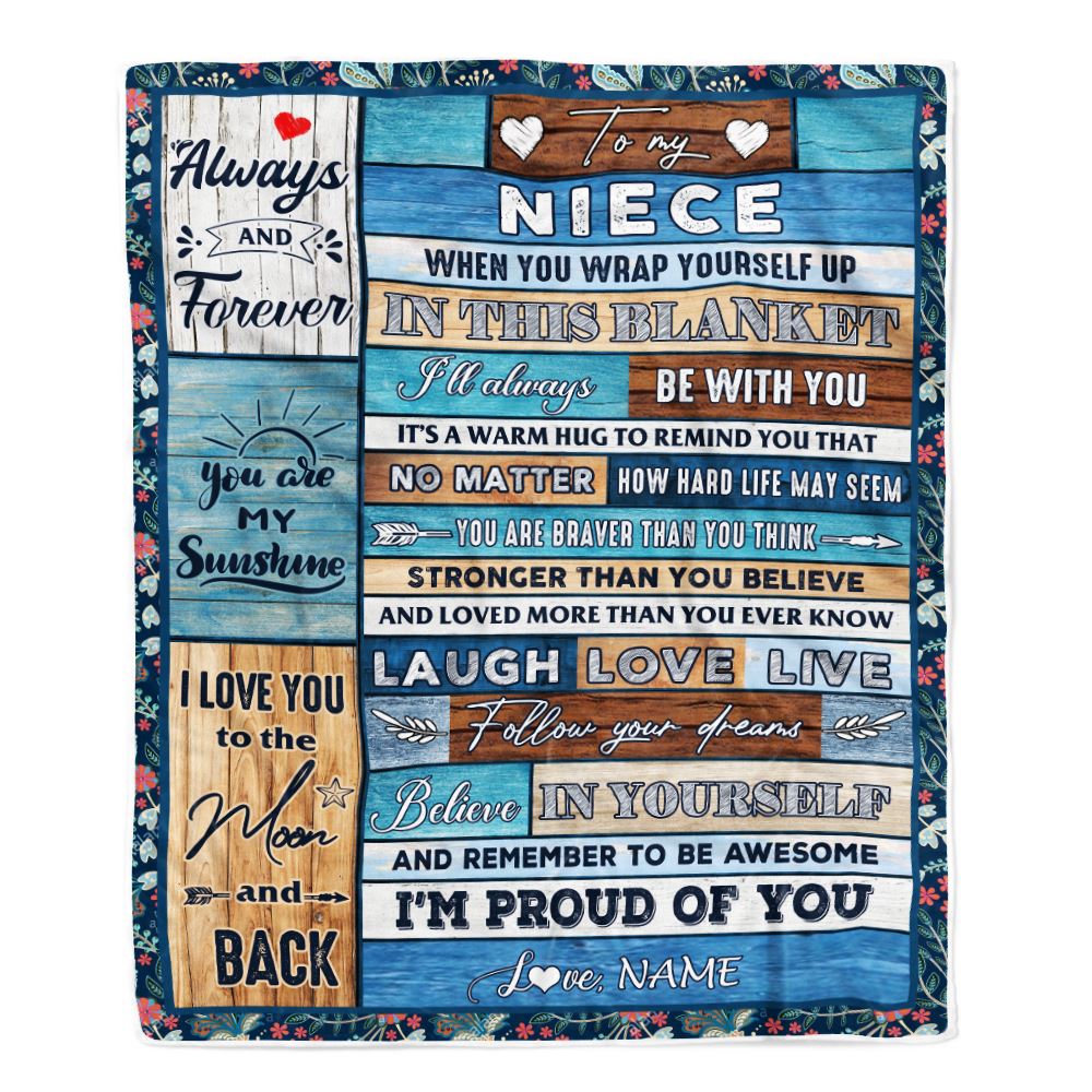 Personalized To My Niece Blanket From Aunt Auntie Uncle Believe in Yourself Wood Niece Birthday Graduation Christmas Customized Bed Quilt Fleece Throw Blanket | siriusteestore
