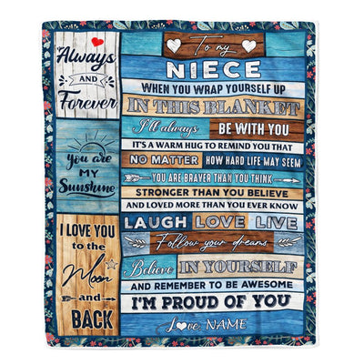 Personalized To My Niece Blanket From Aunt Auntie Uncle Believe in Yourself Wood Niece Birthday Graduation Christmas Customized Bed Quilt Fleece Throw Blanket | siriusteestore