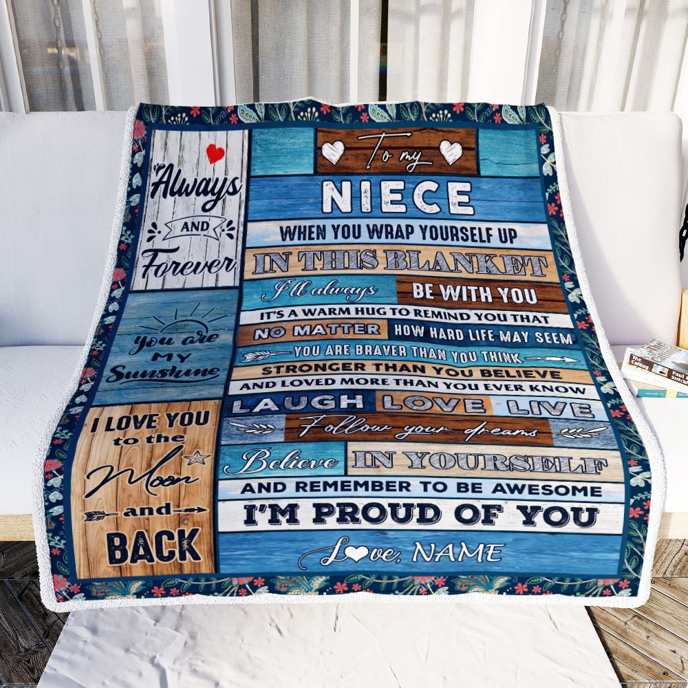 Personalized To My Niece Blanket From Aunt Auntie Uncle Believe in Yourself Wood Niece Birthday Graduation Christmas Customized Bed Quilt Fleece Throw Blanket | siriusteestore