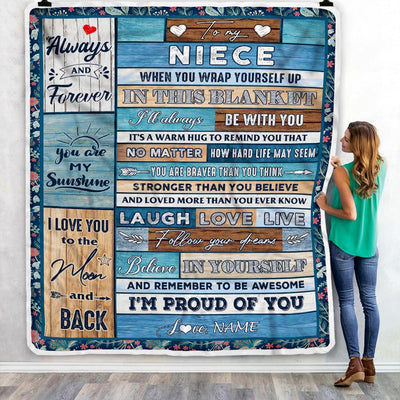 Personalized To My Niece Blanket From Aunt Auntie Uncle Believe in Yourself Wood Niece Birthday Graduation Christmas Customized Bed Quilt Fleece Throw Blanket | siriusteestore