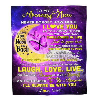 Personalized To My Niece Blanket From Aunt Auntie Uncle Butterfly Never Forget How Much I Love You Niece Birthday Christmas Customized Fleece Blanket | siriusteestore