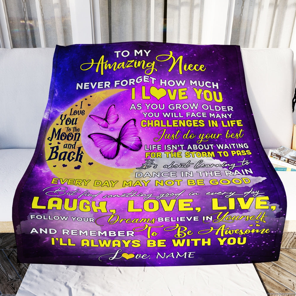 Personalized To My Niece Blanket From Aunt Auntie Uncle Butterfly Never Forget How Much I Love You Niece Birthday Christmas Customized Fleece Blanket | siriusteestore