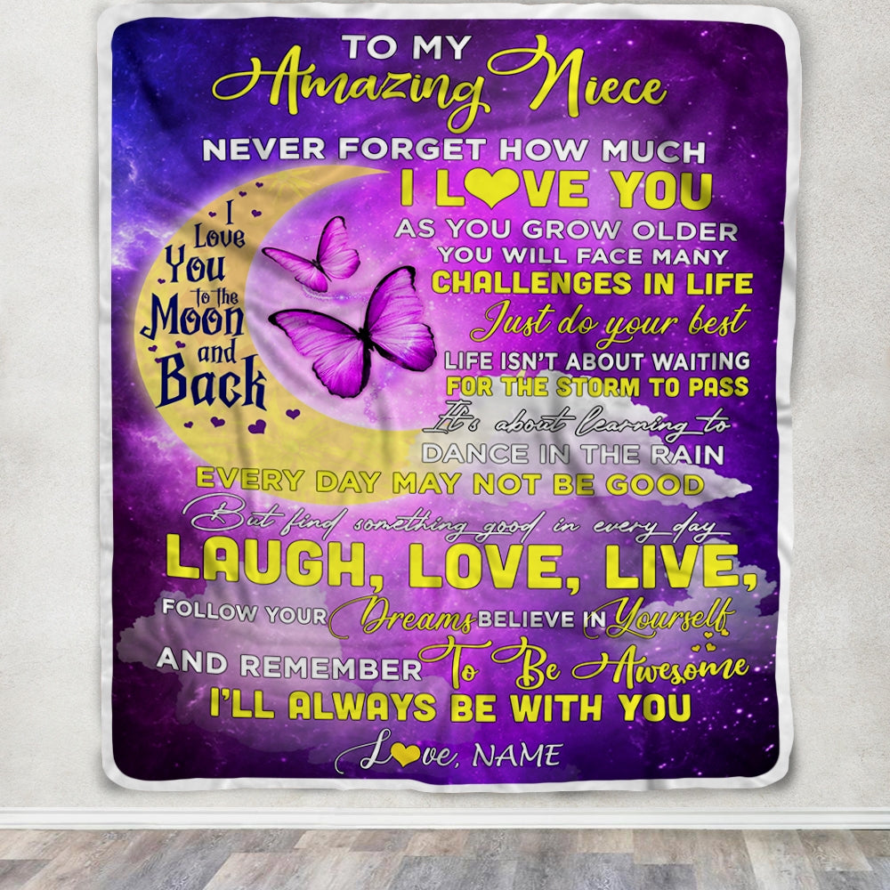 Personalized To My Niece Blanket From Aunt Auntie Uncle Butterfly Never Forget How Much I Love You Niece Birthday Christmas Customized Fleece Blanket | siriusteestore