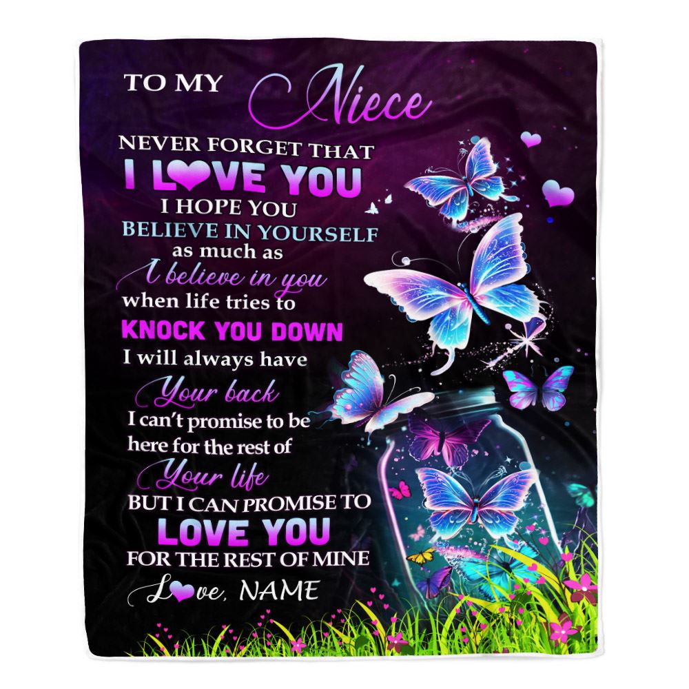 Personalized To My Niece Blanket From Aunt Auntie Uncle Butterfly Never Forget I Love You Niece Birthday Graduation Christmas Customized Fleece Throw Blanket | siriusteestore
