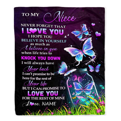 Personalized To My Niece Blanket From Aunt Auntie Uncle Butterfly Never Forget I Love You Niece Birthday Graduation Christmas Customized Fleece Throw Blanket | siriusteestore