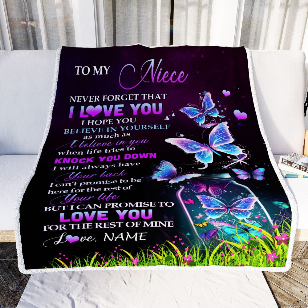 Personalized To My Niece Blanket From Aunt Auntie Uncle Butterfly Never Forget I Love You Niece Birthday Graduation Christmas Customized Fleece Throw Blanket | siriusteestore
