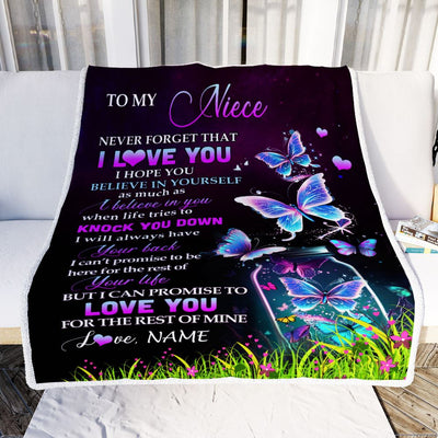 Personalized To My Niece Blanket From Aunt Auntie Uncle Butterfly Never Forget I Love You Niece Birthday Graduation Christmas Customized Fleece Throw Blanket | siriusteestore