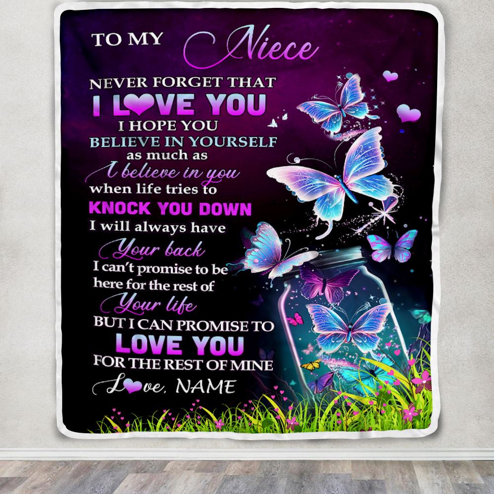 Personalized To My Niece Blanket From Aunt Auntie Uncle Butterfly Never Forget I Love You Niece Birthday Graduation Christmas Customized Fleece Throw Blanket | siriusteestore