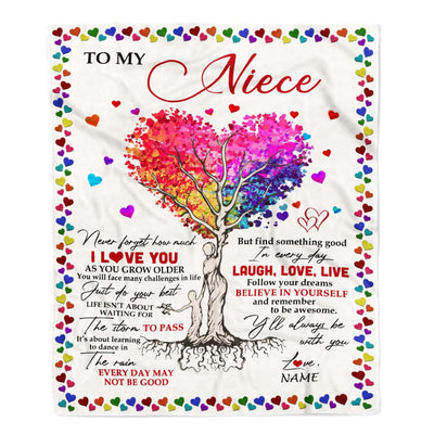 Personalized To My Niece Blanket From Aunt Auntie Uncle Colorful Tree Never Forget I Love You Niece Birthday Christmas Customized Bed Fleece Throw Blanket | siriusteestore