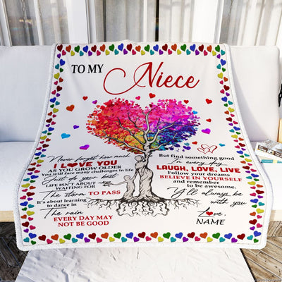 Personalized To My Niece Blanket From Aunt Auntie Uncle Colorful Tree Never Forget I Love You Niece Birthday Christmas Customized Bed Fleece Throw Blanket | siriusteestore