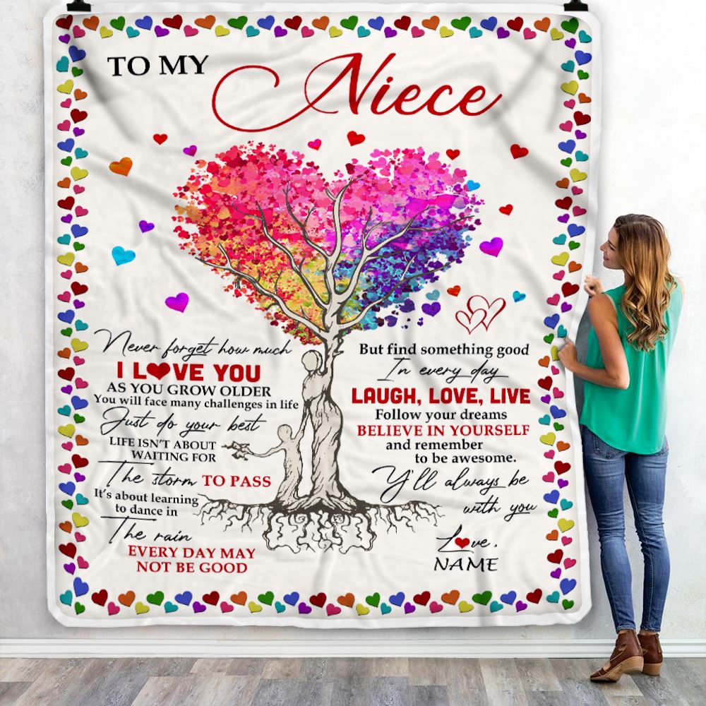 Personalized To My Niece Blanket From Aunt Auntie Uncle Colorful Tree Never Forget I Love You Niece Birthday Christmas Customized Bed Fleece Throw Blanket | siriusteestore