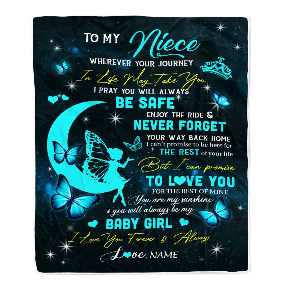 Personalized To My Niece Blanket From Aunt Auntie Uncle Fairy Silhouette Fantasy Moon Niece Birthday Graduation Christmas Customized Fleece Throw Blanket | siriusteestore