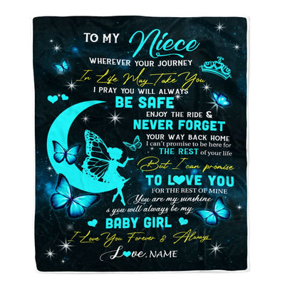 Personalized To My Niece Blanket From Aunt Auntie Uncle Fairy Silhouette Fantasy Moon Niece Birthday Graduation Christmas Customized Fleece Throw Blanket | siriusteestore