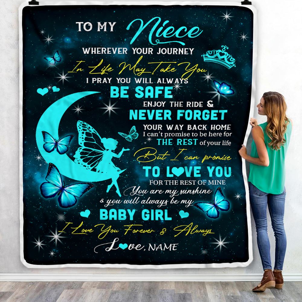 Personalized To My Niece Blanket From Aunt Auntie Uncle Fairy Silhouette Fantasy Moon Niece Birthday Graduation Christmas Customized Fleece Throw Blanket | siriusteestore
