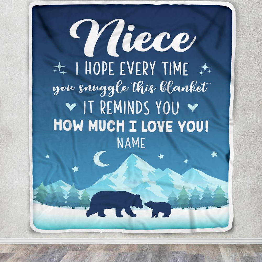 Personalized To My Niece Blanket From Aunt Auntie Uncle I Hope Every Time Bear Niece Birthday Graduation Christmas Customized Bed Fleece Throw Blanket | siriusteestore