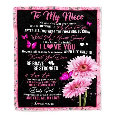 Personalized To My Niece Blanket From Aunt Auntie Uncle I Love You Pink Daisy Butterfly Niece Birthday Graduation Christmas Customized Fleece Throw Blanket | siriusteestore