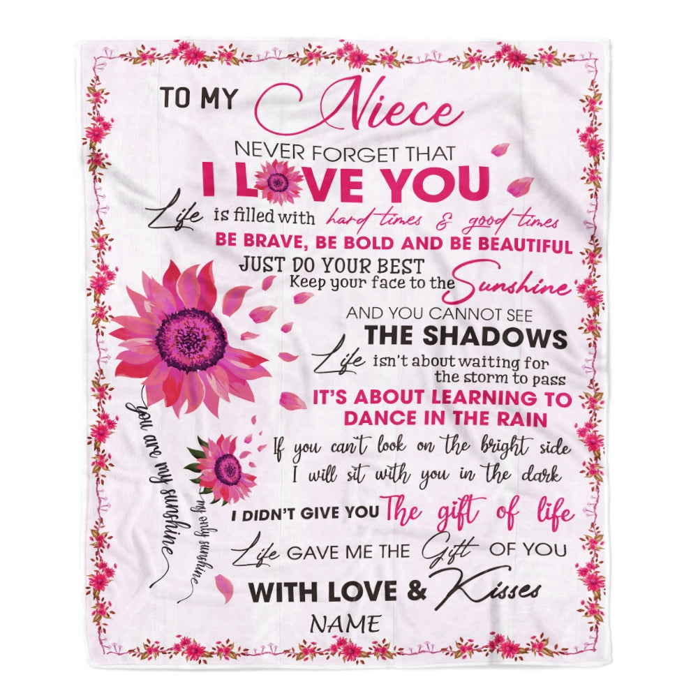 Personalized To My Niece Blanket From Aunt Auntie Uncle I Love You Pink Sunflower Niece Birthday Christmas Thanksgiving Graduation Customized Fleece Blanket | siriusteestore