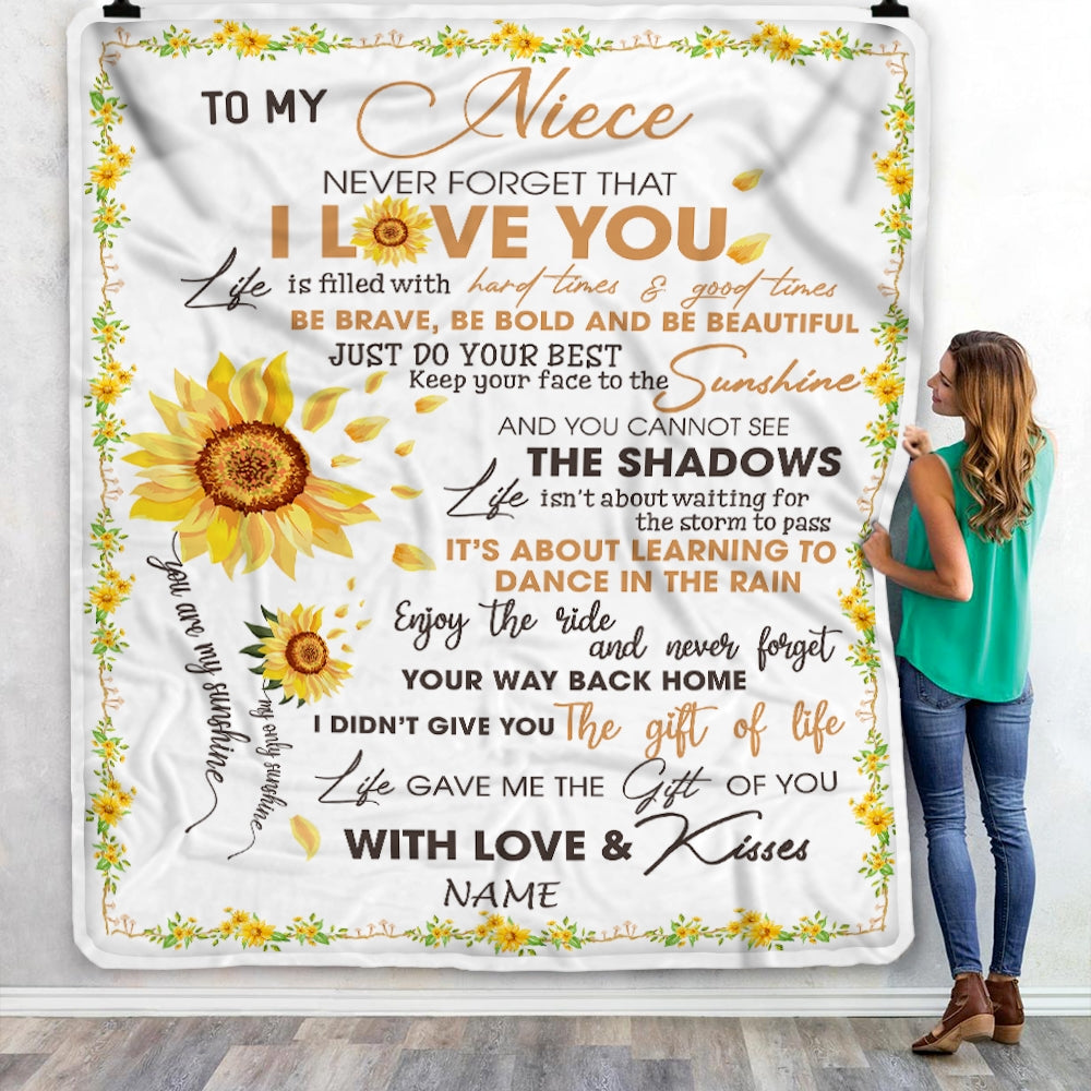 Personalized To My Niece Blanket From Aunt Auntie Uncle I Love You White Sunflower Niece Birthday Christmas Thanksgiving Graduation Customized Fleece Blanket | siriusteestore