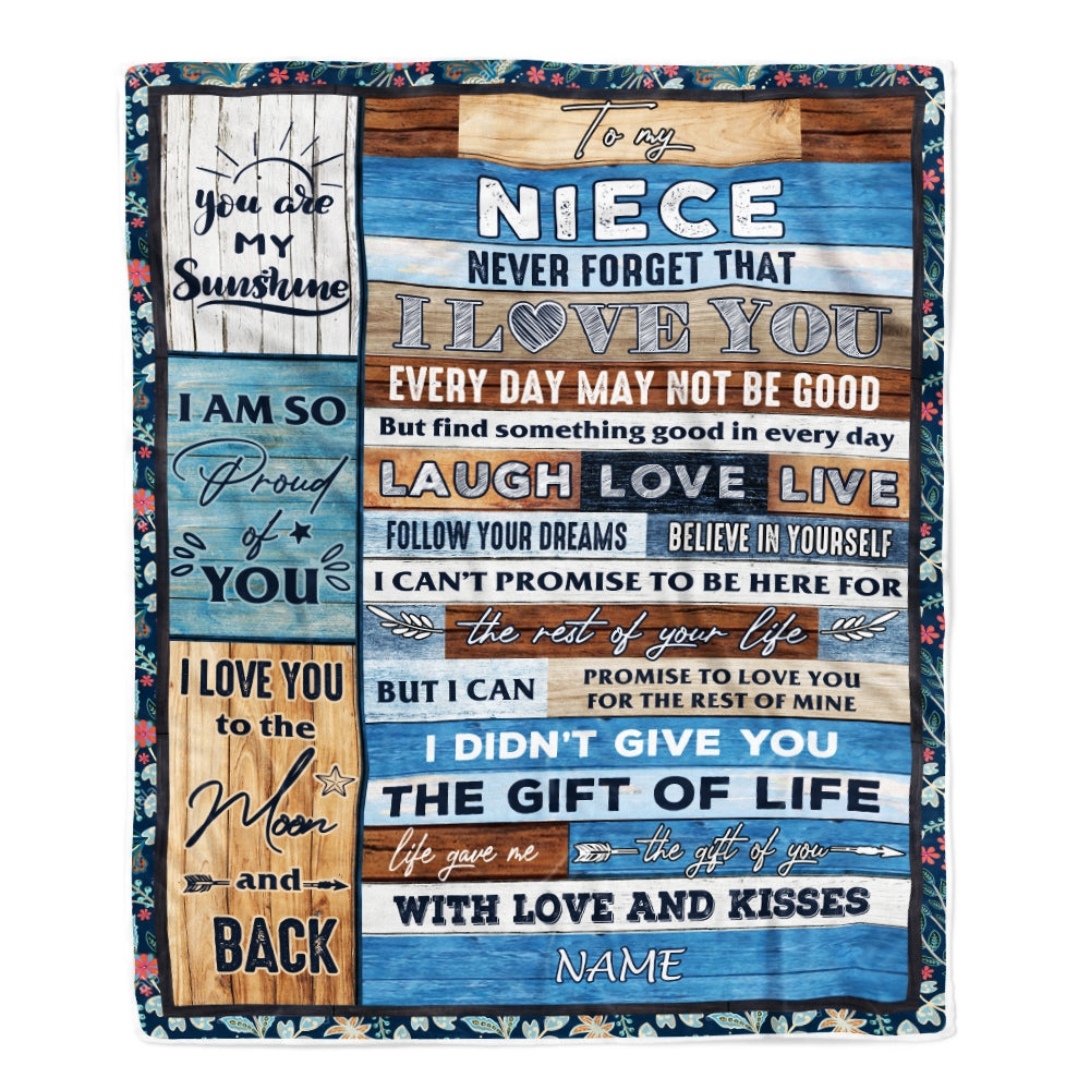 Personalized To My Niece Blanket From Aunt Auntie Uncle I Love You Wood Niece Birthday Christmas Thanksgiving Graduation Customized Fleece Blanket | siriusteestore
