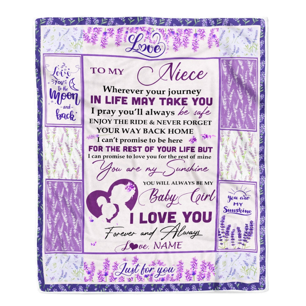 Personalized To My Niece Blanket From Aunt Auntie Uncle Love You Are My Sunshine Flower Purple Niece Birthday Christmas Graduation Customized Fleece Blanket | siriusteestore