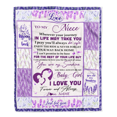 Personalized To My Niece Blanket From Aunt Auntie Uncle Love You Are My Sunshine Flower Purple Niece Birthday Christmas Graduation Customized Fleece Blanket | siriusteestore