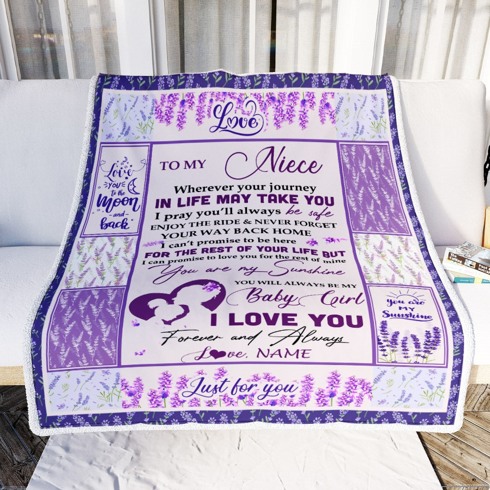 Personalized To My Niece Blanket From Aunt Auntie Uncle Love You Are My Sunshine Flower Purple Niece Birthday Christmas Graduation Customized Fleece Blanket | siriusteestore