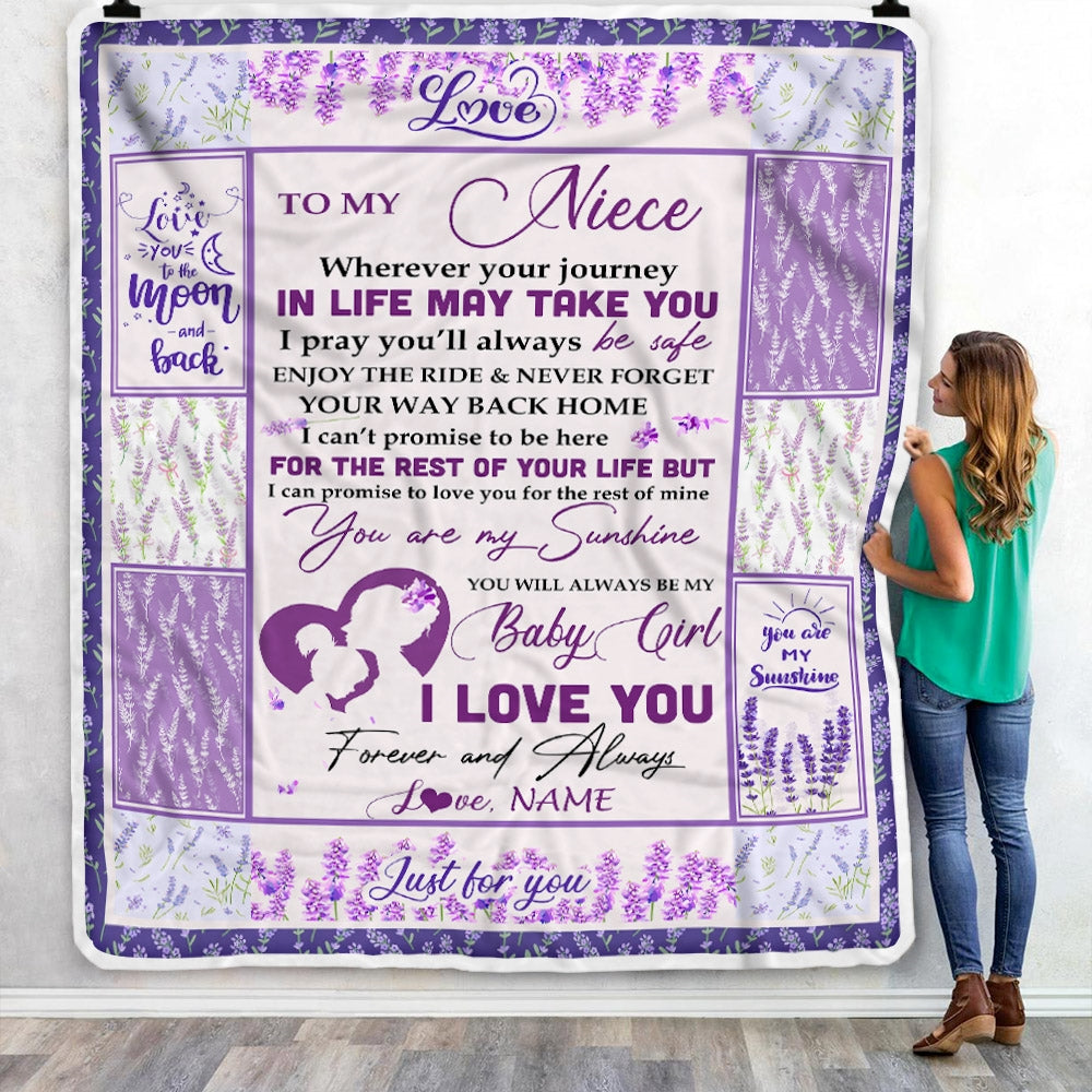 Personalized To My Niece Blanket From Aunt Auntie Uncle Love You Are My Sunshine Flower Purple Niece Birthday Christmas Graduation Customized Fleece Blanket | siriusteestore