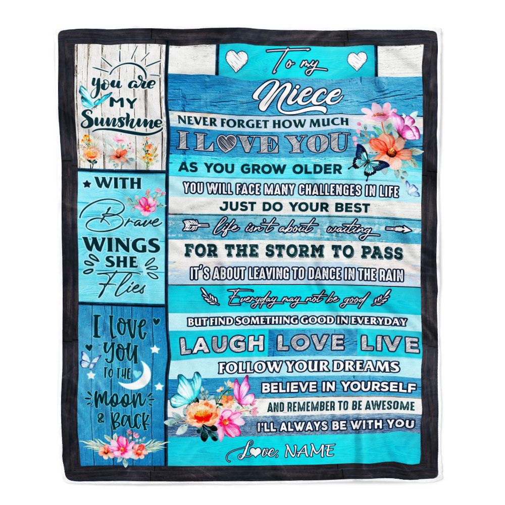Personalized To My Niece Blanket From Aunt Auntie Uncle Never Forget How Much I Love You Butterfly Niece Birthday Christmas Customized Fleece Throw Blanket | siriusteestore
