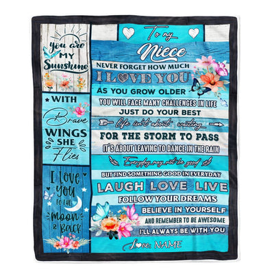 Personalized To My Niece Blanket From Aunt Auntie Uncle Never Forget How Much I Love You Butterfly Niece Birthday Christmas Customized Fleece Throw Blanket | siriusteestore