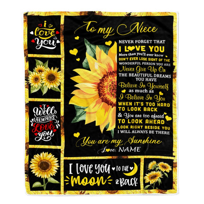 Personalized To My Niece Blanket From Aunt Auntie Uncle Never Forget I Love You Sunflower Niece Birthday Graduation Christmas Customized Fleece Throw Blanket | siriusteestore