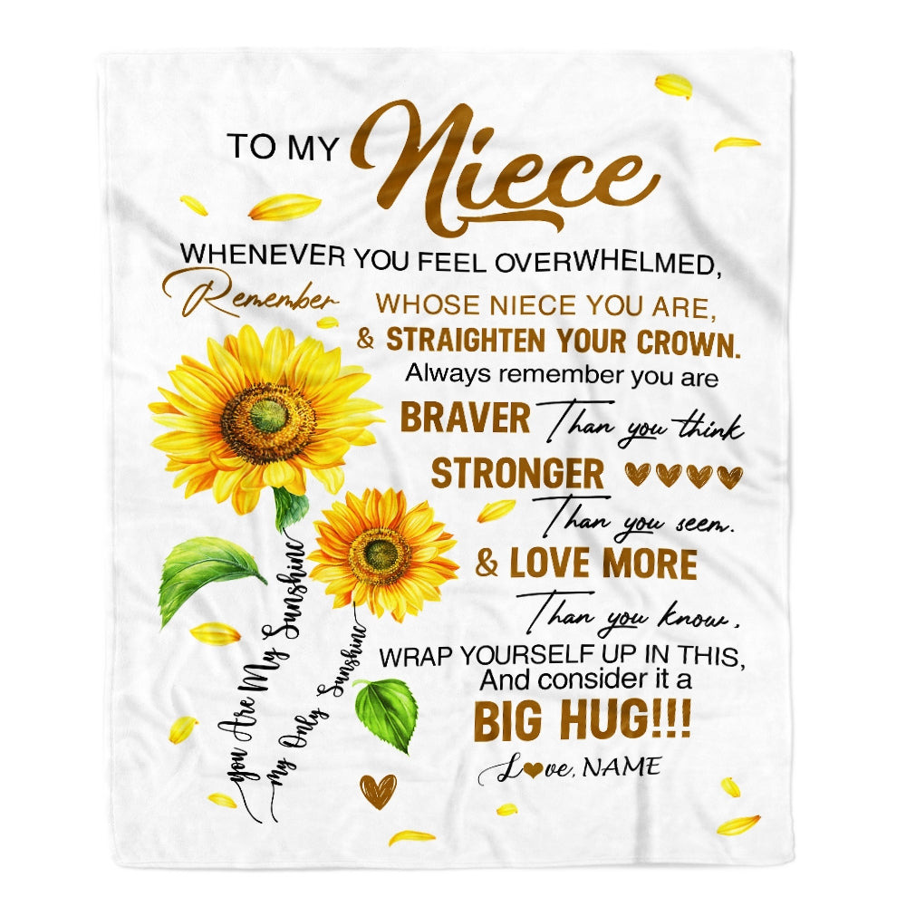 Personalized To My Niece Blanket From Aunt Auntie Uncle Whenever You Fell Overwhelmed Sunflower Niece Birthday Graduation Christmas Customized Fleece Blanket | siriusteestore