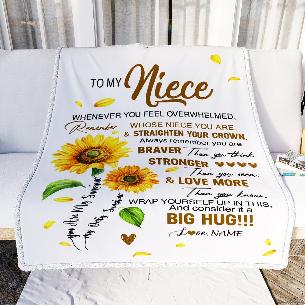 Personalized To My Niece Blanket From Aunt Auntie Uncle Whenever You Fell Overwhelmed Sunflower Niece Birthday Graduation Christmas Customized Fleece Blanket | siriusteestore