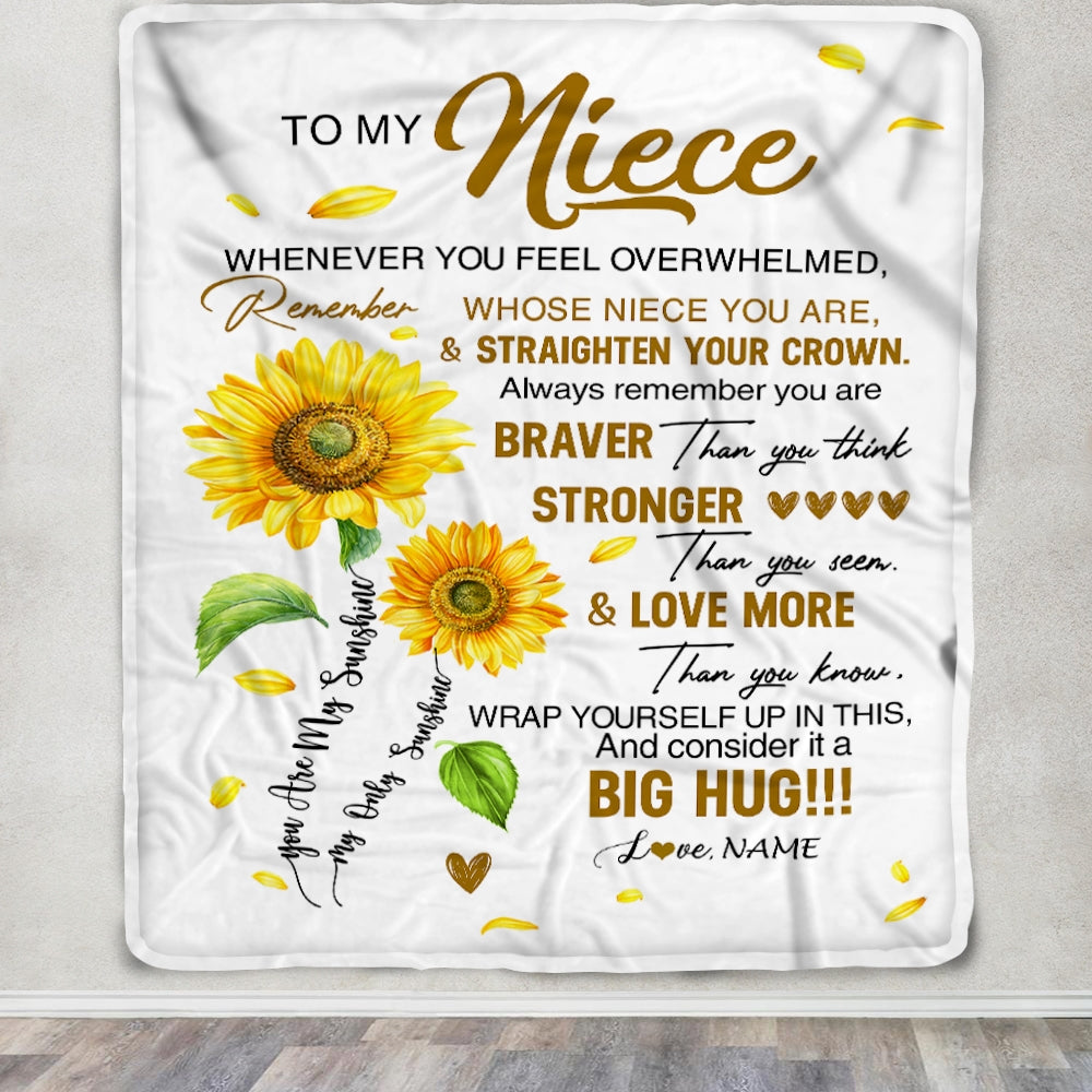 Personalized To My Niece Blanket From Aunt Auntie Uncle Whenever You Fell Overwhelmed Sunflower Niece Birthday Graduation Christmas Customized Fleece Blanket | siriusteestore