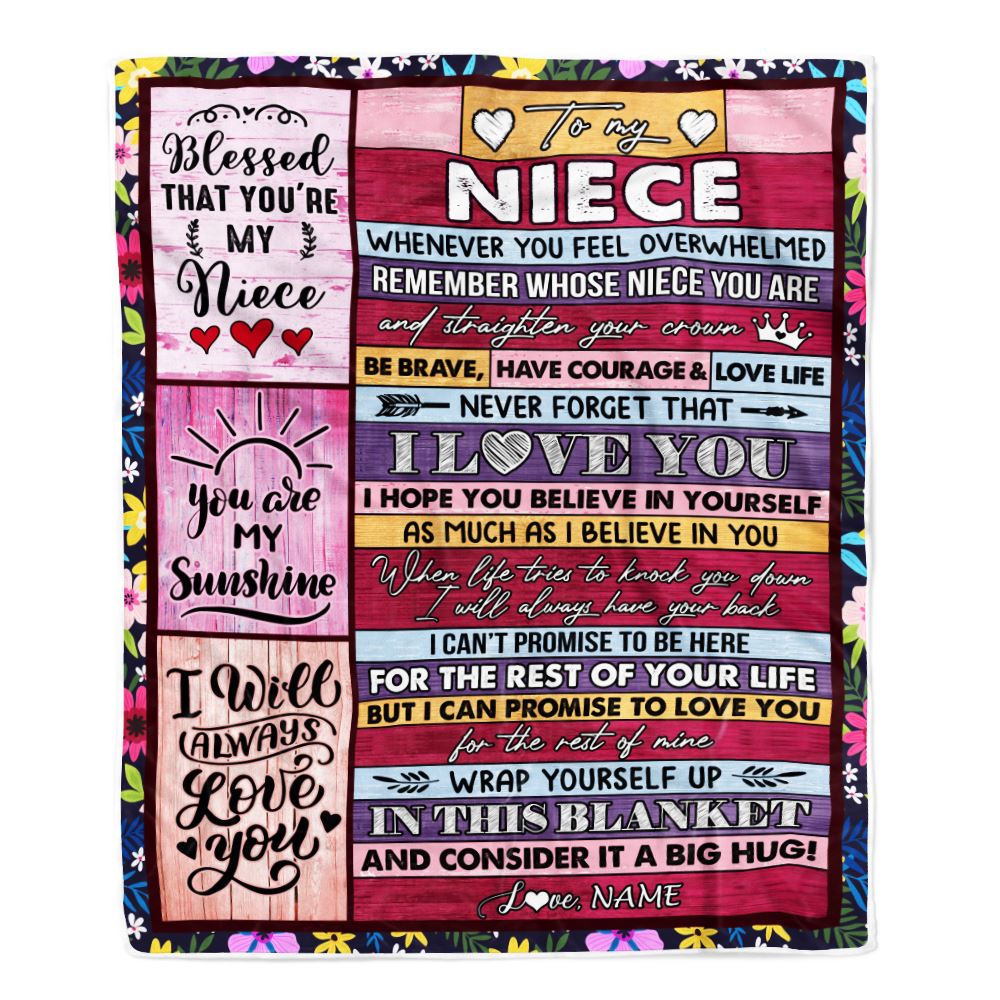 Personalized To My Niece Blanket From Aunt Auntie Uncle Wood Be Brave Have Courage Love Life Niece Birthday Graduation Christmas Customized Fleece Blanket | siriusteestore