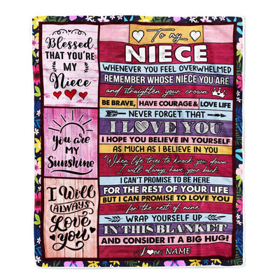 Personalized To My Niece Blanket From Aunt Auntie Uncle Wood Be Brave Have Courage Love Life Niece Birthday Graduation Christmas Customized Fleece Blanket | siriusteestore