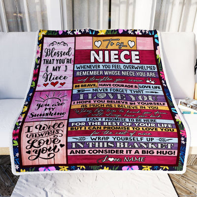Personalized To My Niece Blanket From Aunt Auntie Uncle Wood Be Brave Have Courage Love Life Niece Birthday Graduation Christmas Customized Fleece Blanket | siriusteestore