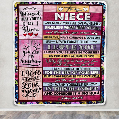 Personalized To My Niece Blanket From Aunt Auntie Uncle Wood Be Brave Have Courage Love Life Niece Birthday Graduation Christmas Customized Fleece Blanket | siriusteestore