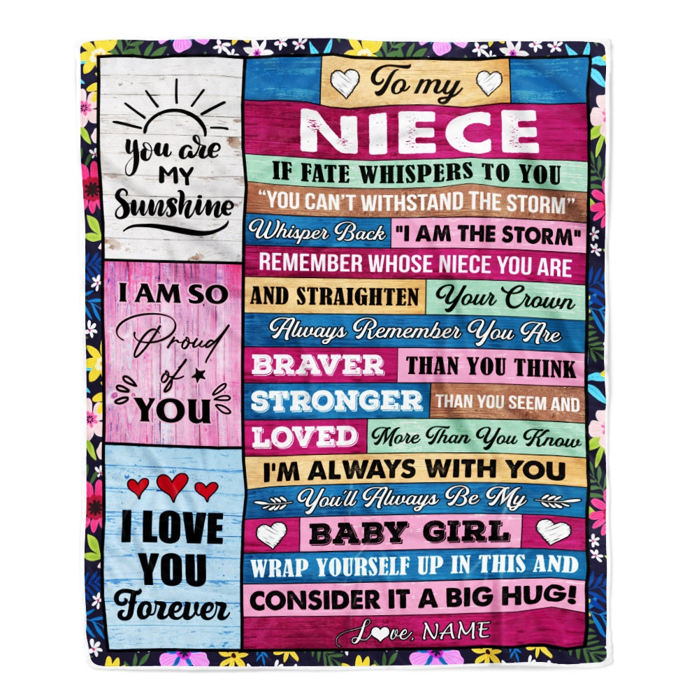 Personalized To My Niece Blanket From Aunt Auntie Uncle Wood I Am The Storm Niece Birthday Graduation Christmas Customized Fleece Throw Blanket | siriusteestore
