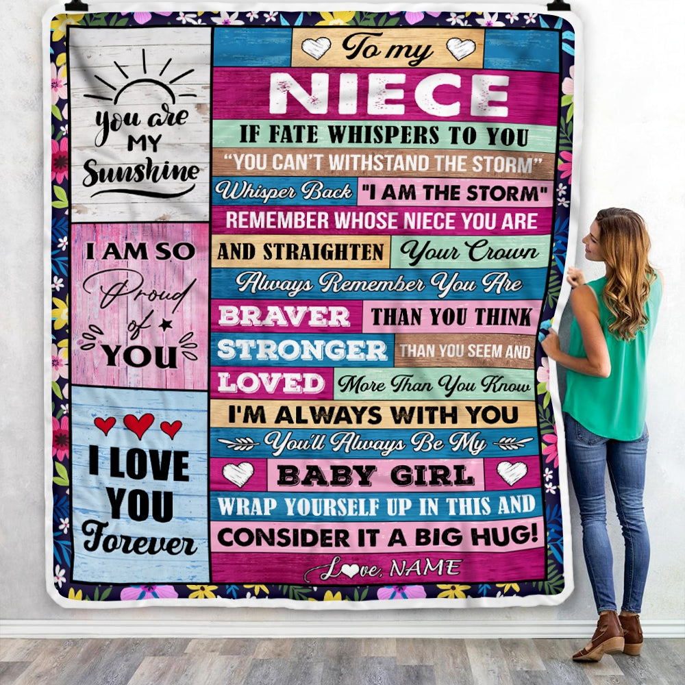 Personalized To My Niece Blanket From Aunt Auntie Uncle Wood I Am The Storm Niece Birthday Graduation Christmas Customized Fleece Throw Blanket | siriusteestore