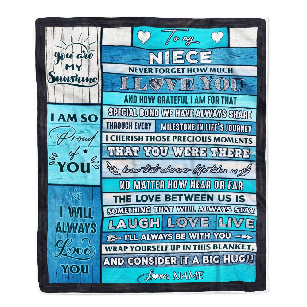 Personalized To My Niece Blanket From Aunt Auntie Uncle Wood I Love You It A Big Hug Niece Birthday Graduation Christmas Customized Bed Fleece Throw Blanket | siriusteestore