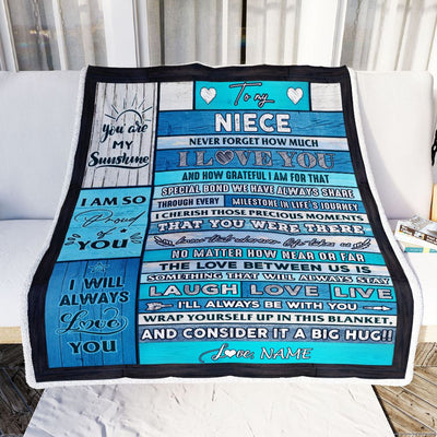 Personalized To My Niece Blanket From Aunt Auntie Uncle Wood I Love You It A Big Hug Niece Birthday Graduation Christmas Customized Bed Fleece Throw Blanket | siriusteestore