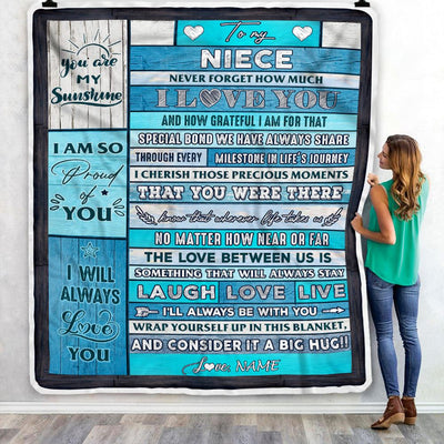 Personalized To My Niece Blanket From Aunt Auntie Uncle Wood I Love You It A Big Hug Niece Birthday Graduation Christmas Customized Bed Fleece Throw Blanket | siriusteestore