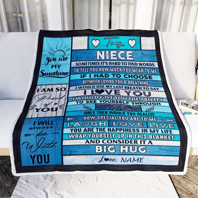 Personalized To My Niece Blanket From Aunt Auntie Uncle Wood Laugh Love Live Big Hug Niece Birthday Graduation Christmas Customized Bed Fleece Throw Blanket | siriusteestore
