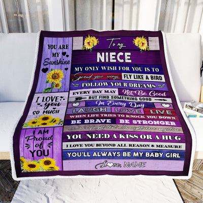 Personalized To My Niece Blanket From Aunt Auntie Uncle Wood Laugh Love Live Sunflower Niece Birthday Graduation Christmas Customized Bed Fleece Throw Blanket | siriusteestore