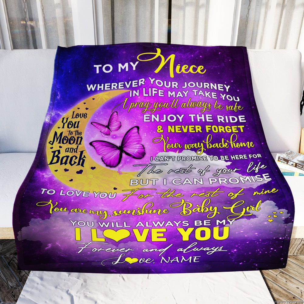 Personalized To My Niece Blanket From Aunt Auntie Uncle You To The Moon And Back Butterfly Niece Birthday Christmas Customized Fleece Blanket | siriusteestore