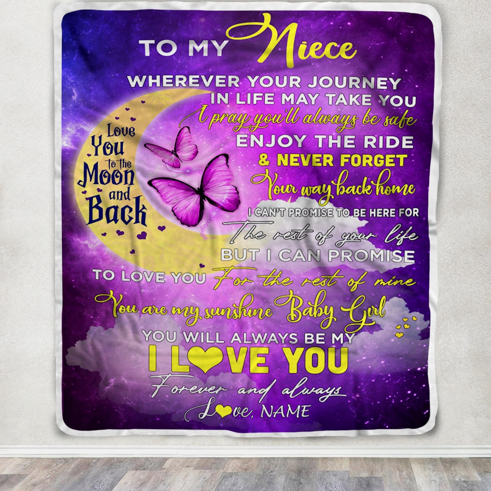 Personalized To My Niece Blanket From Aunt Auntie Uncle You To The Moon And Back Butterfly Niece Birthday Christmas Customized Fleece Blanket | siriusteestore