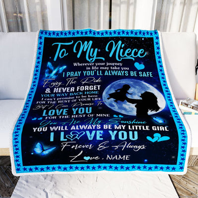 Personalized To My Niece Blanket From Aunt Auntie Wherever Your Journey My Little Girl Niece Birthday Graduation Christmas Customized Fleece Throw Blanket | siriusteestore